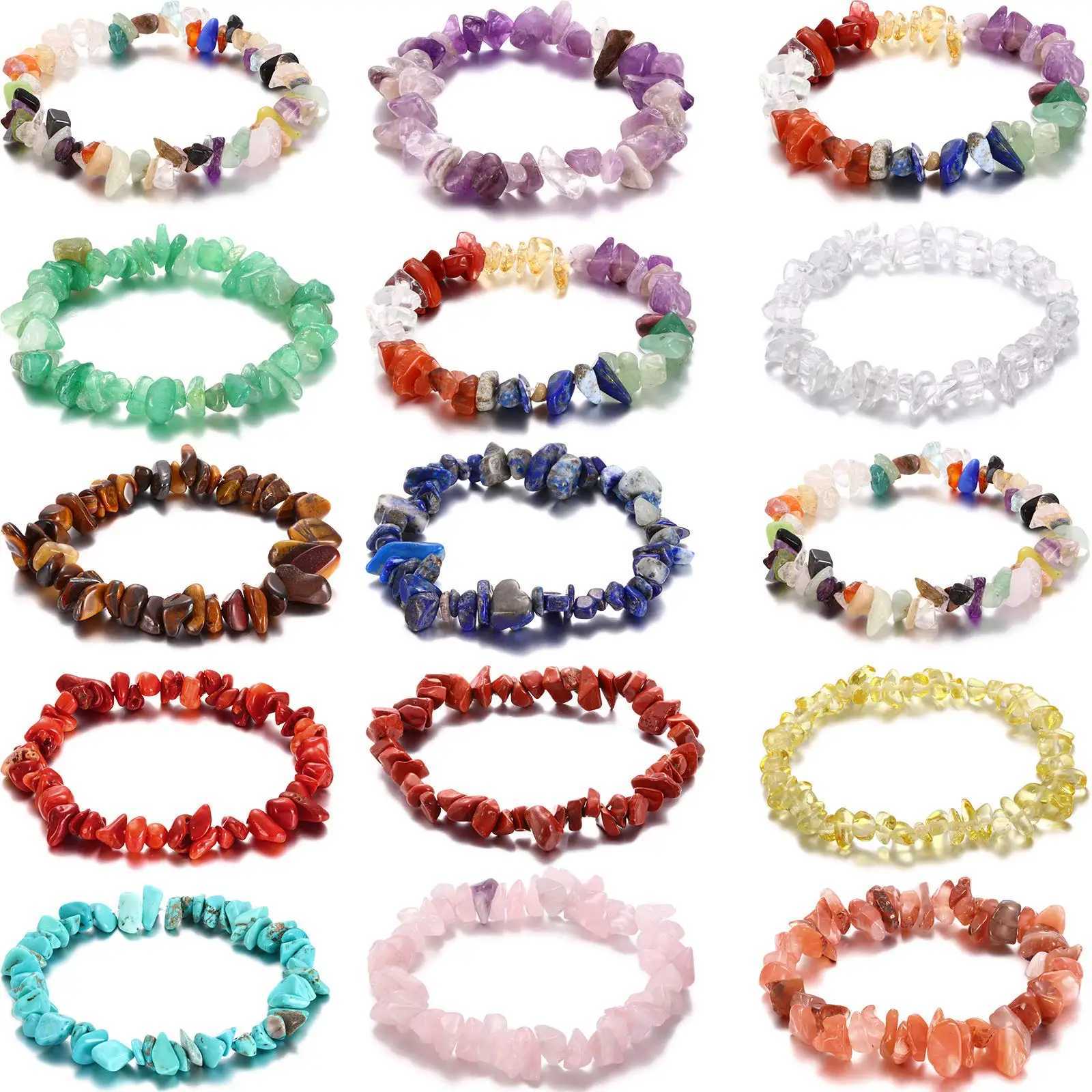 Natural Gemstone Bracelets Chakra Crystal Irregular Chips Beads Stretch Bracelets for Women Align Chakras Promote CommunicationX240921