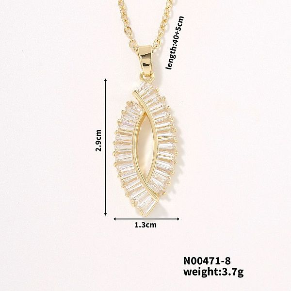 Collares con colgante de ojo de caballo de circonia cúbica transparente pavimentados de latón elegantes y a la moda para mujer