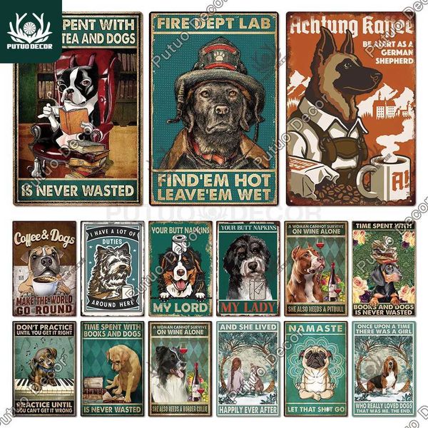 High Quality Putuo Decor Funny Dog Tin Signs Vintage Metal Signs Pet Sign Tin Posters for Farm Home Kennel Doghouse Decoration Wall Decor T2