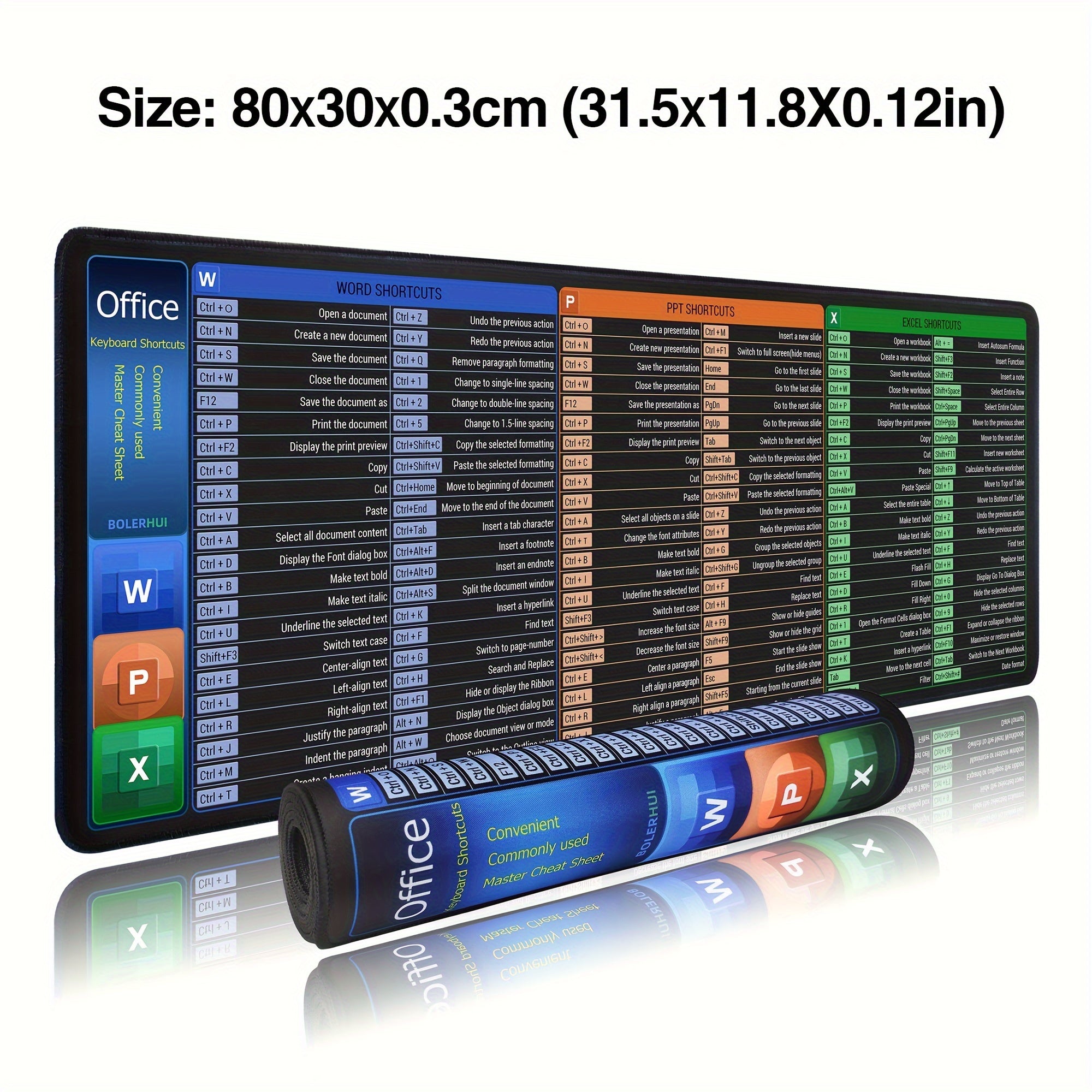 TEMU Excel- Word- Ppt Shortcuts Cheat Sheet Mouse Pad, Xxl Desk Mat For Office & Gaming, Learn Excel Keyboard Shortcuts & Formulas, Non-slip,
