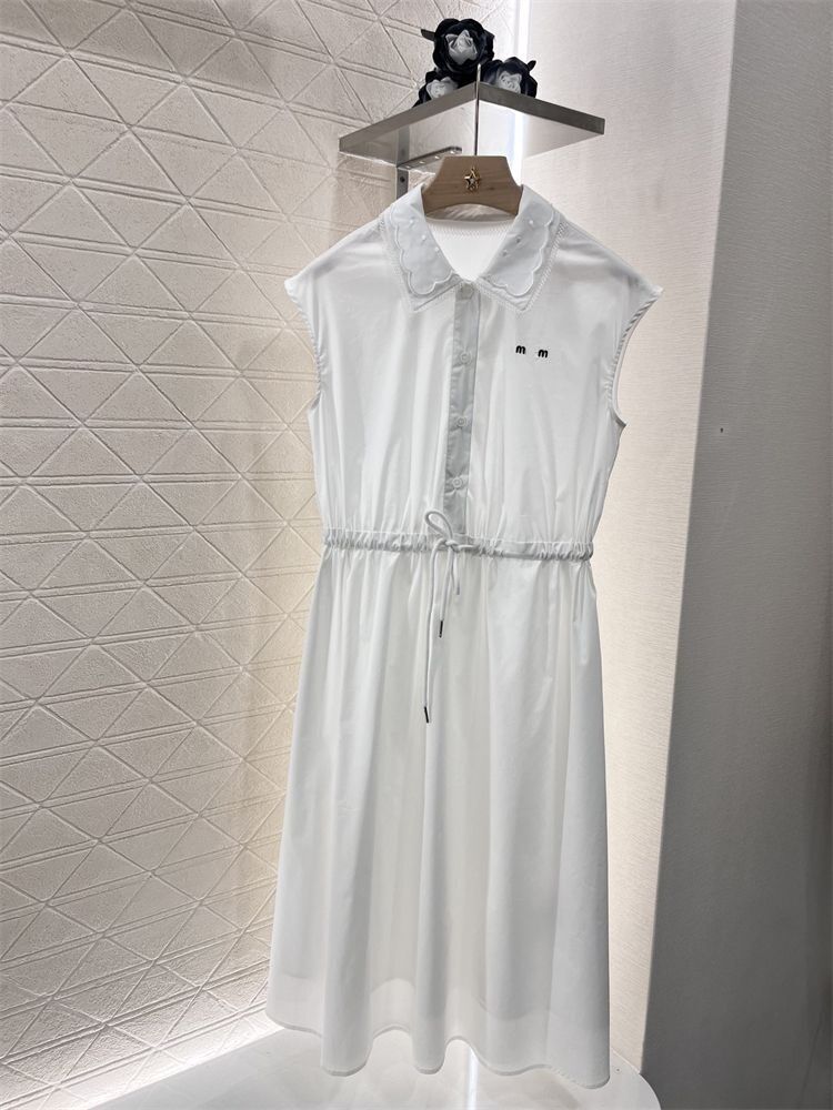 New design women&#039;s turn down collar cute beading rhinestone patched short sleeve letter embroidery sashes slim waist midi long dress SML