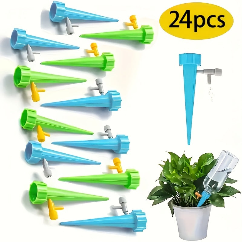 TEMU 24pcs Plant Watering Drippers With Adjustable Valve, Polypropylene Self-irrigation Spikes For Indoor Plants & Vacation Watering, Bottle Adapter