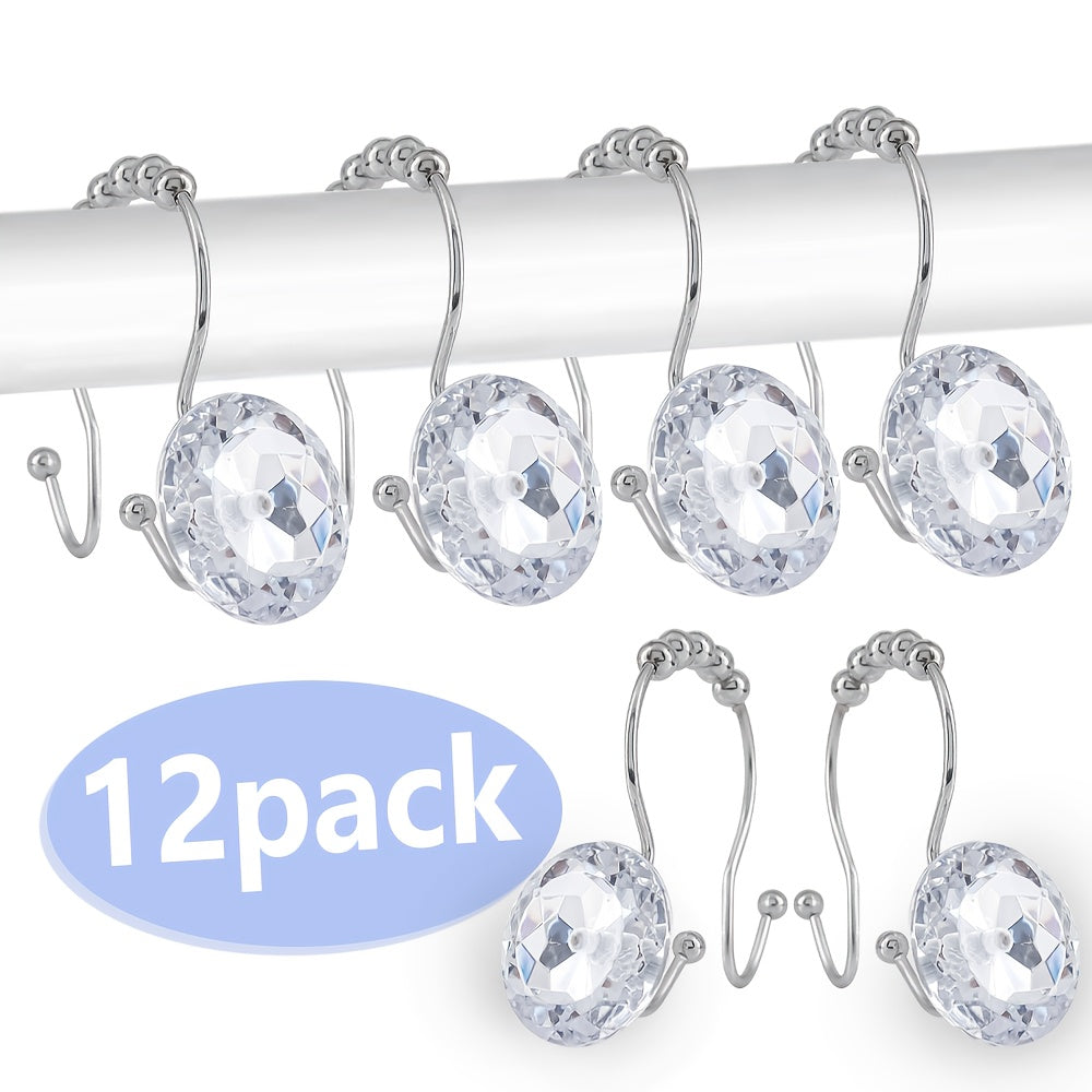 TEMU 12pcs Shower Curtain Hooks Shower Rings Round Acrylic Decorative Rhinestones Bling Rolling Bathroom Bath