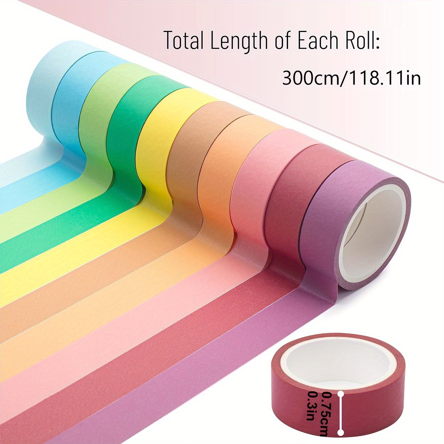TEMU 10-pack Assorted Colors Paper Tape, 0.75cm X 300cm, Art Craft Painter's Tape, Diy Decorative Adhesive Strips For Scrapbooking, Crafting &