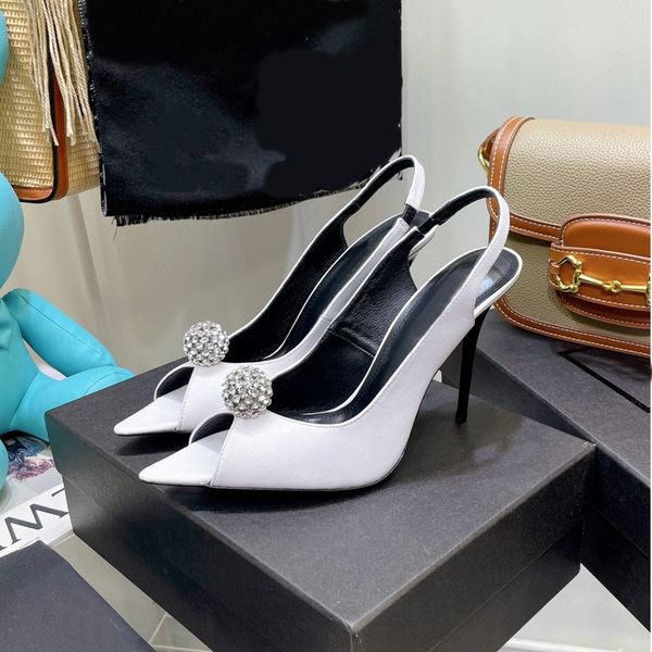 Luxury Designer Genuine Leather Women High Heels Rhinestone Decorative Upper Classic Fashion Dress Shoes Pointed All Match Party High Heels