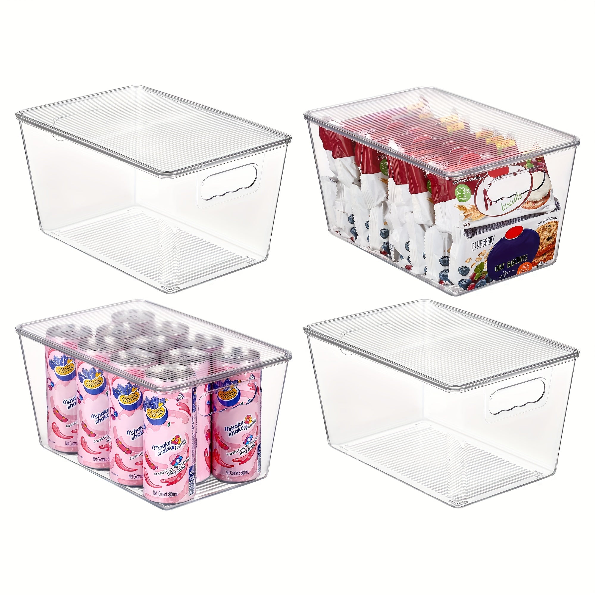TEMU 4 Pack Refrigerator Replacement Storage Box, Clear Stackable Storage Bins With Lids, Large Plastic Containers With Handle For Pantry Organizer
