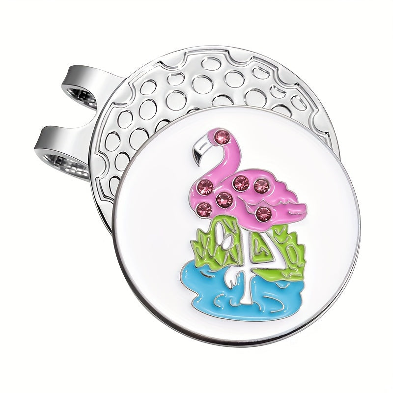 TEMU 1pc Flamingo Golf Ball Marker With Magnetic Hat Clip - Vibrant & Aqua , Sparkling Gemstone Accents, Secure Magnetic Base For Golf Course ,