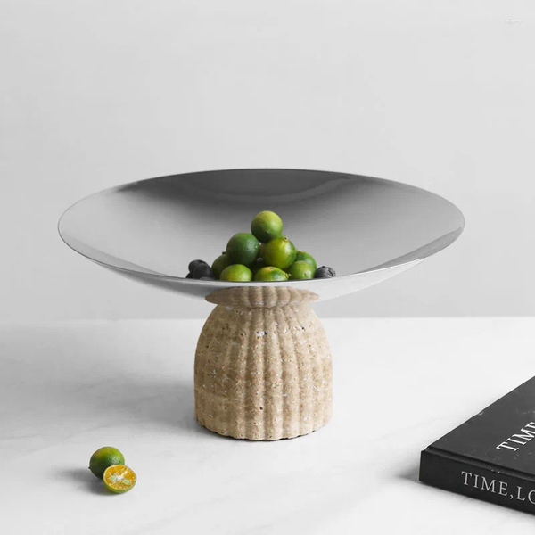 Plates Modern Stainless Steel Fruit Plate Travertine Base Scandinavian Style Designer Living Room Dining Coffee Table