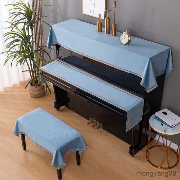 Dust Cover 1Pcs European Solid Color Upright Piano Cover Stool Cover Half Dust-Proof Covers Keyboard Cloth Furniture Protective Cover R23080