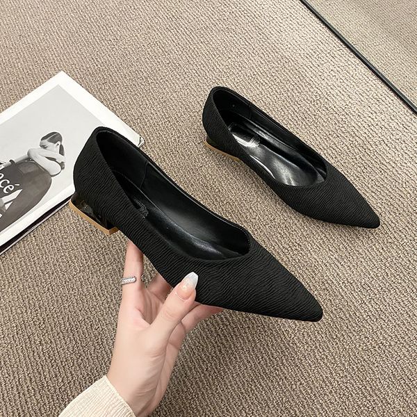 Fashion 2022 Black Solid Color Suede Pointed Toe Office Casual Ladies Flat Shoes 924b
