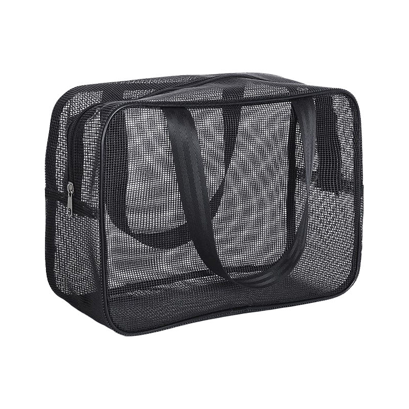 M1132 Mesh large capacity toiletry bag portable handbag storage cosmetic bag pure black fitness bathing bag
