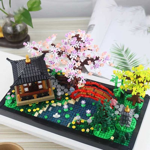 Micro Chinese Garden Courard Potted Plants Idea Building Blocks Villa Scenery Bamboo Forest Pavilion Model Bricks Toy Kid Gift W250115