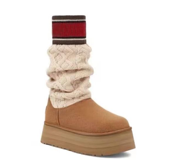 Women&#039;s Fashion snow boots thick soled elastic knitting stitching warm socks platform boots Classic high-quality female Martin British