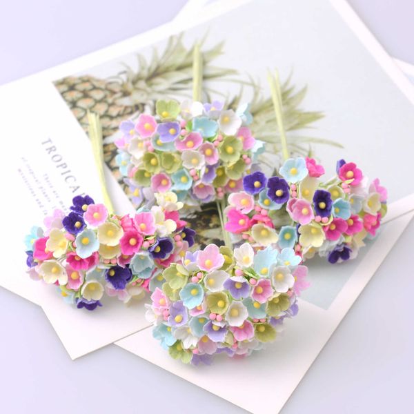 Wholesale Faux Floral Greenery Mini Paper Rose Fake Bouquet Wedding Decoration Artificial Flower DIY Scrapbooking Garland Wreath