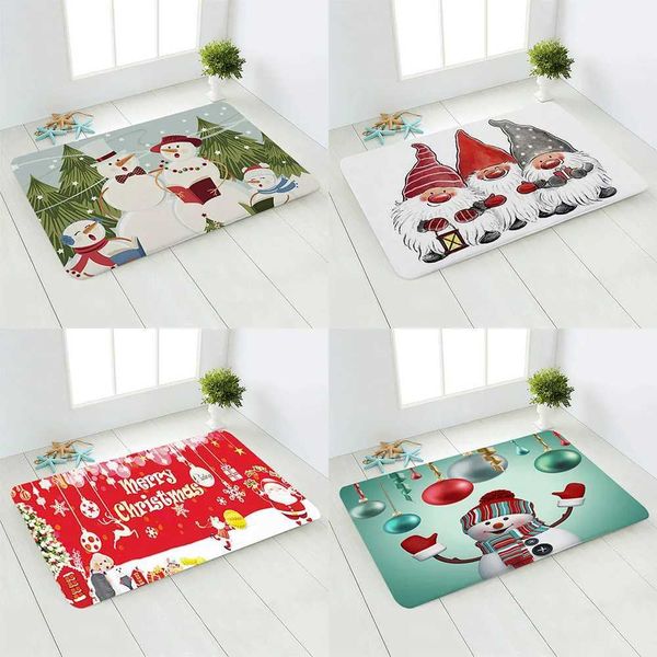 Christmas Snowman Santa Print Pattern Floor Mat Home Kitchen Bedroom Bathroom Room Entrance Decoration Anti-Slip DoorC241105