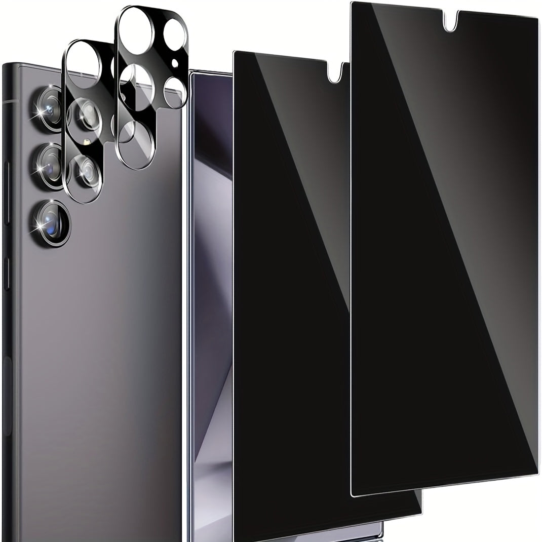 TEMU 2 Pack Privacy Screen Protector For Galaxy S25 Ultra With 2 Pack Camera Lens Protector, Fingerprint Support Private Tempered Glass Screen