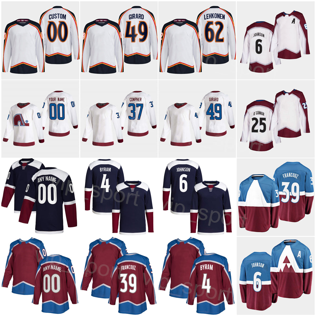 Reverse Retro Hockey 25 Logan OConnor Jersey 6 Erik Johnson 4 Bowen Byram 62 Artturi Lehkonen 37 JT Compher 49 Samuel Girard 39 Pavel Francouz 9 Eva