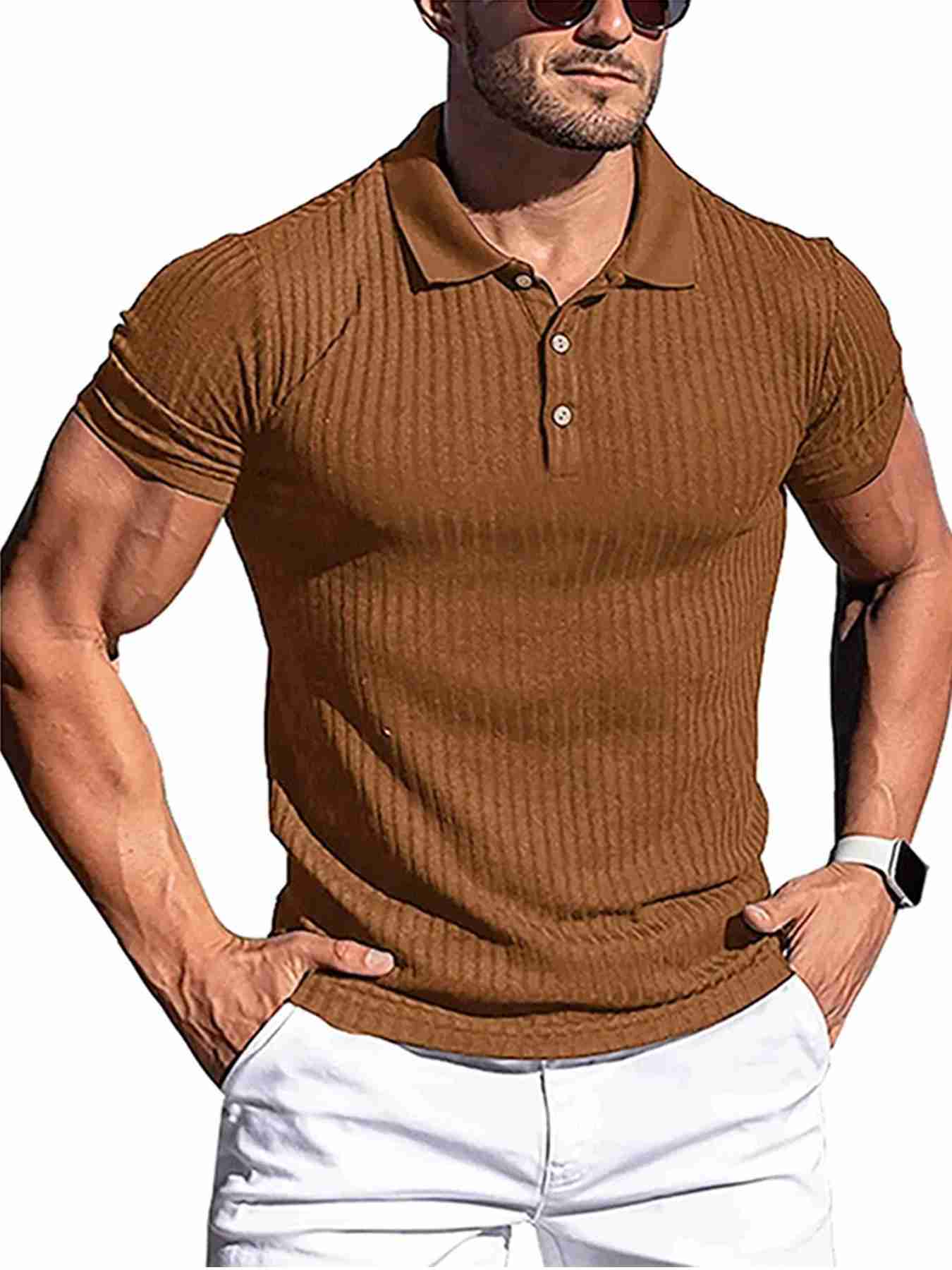 New Summer Polo Men Solid Stripe Fitness Elasticity Short Sleeve Polo Shirts for Men Fashion Stand Collar Mens ShirtsXJ240920