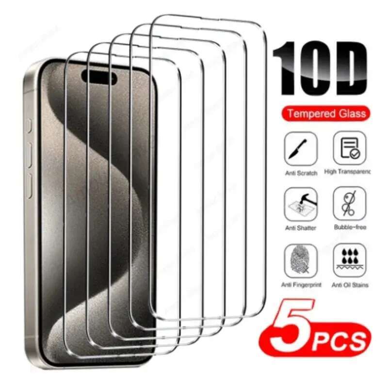 5Pcs Tempered Glass for 16 15 13 12 11 Pro Max Screen Protector For IPhone 13Mini 14 Plus