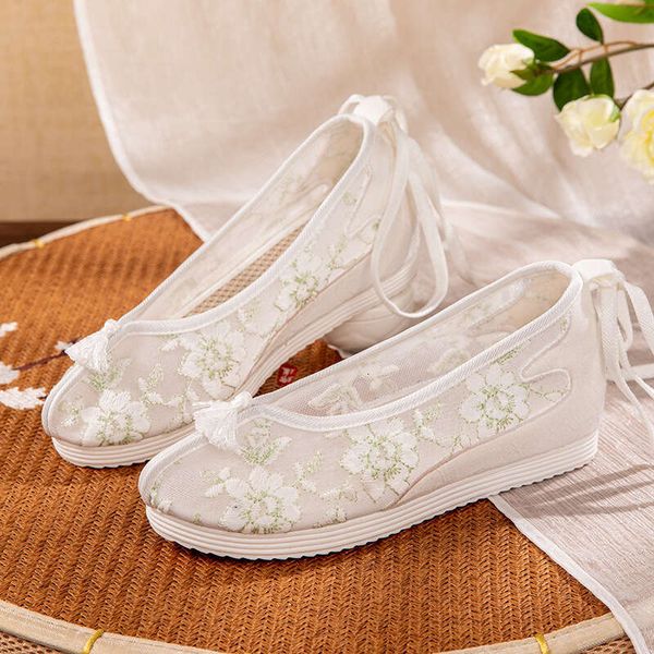 Yanzhi Spring Ethnic Mesh Embroidered Fairy Style Inner Shallow Mouth Lace Up Student Hanfu Shoes Sandals 11