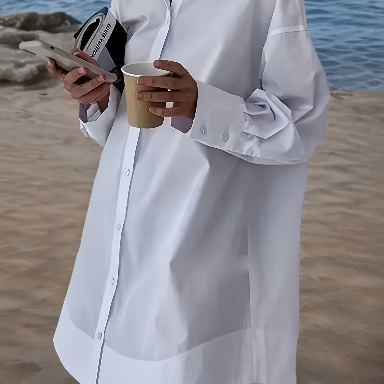 TEMU Women' Button-up Shirt - Loose Fit, Long Sleeve, For Beach Or Everyday Wear, , Beach Attire|loose Fit Shirt|sleek Button Details