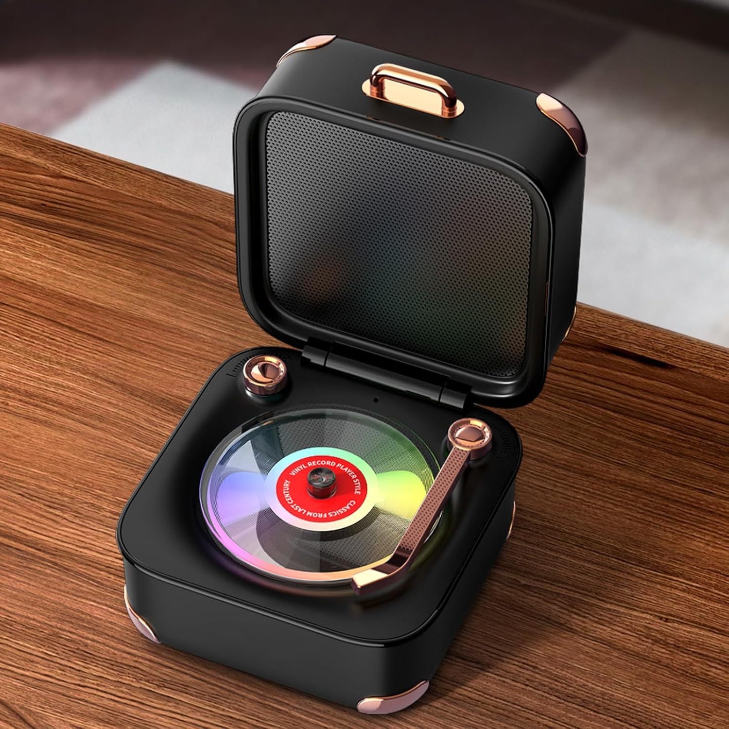 TEMU Portable Wireless Speaker, Mini Stereo Speaker With Nostalgic Classic Recording, Music Box Vinyl Record Player, Wireless Speaker With Rgb