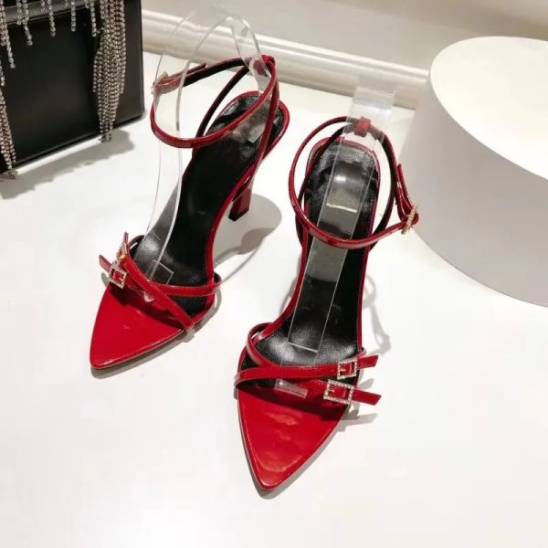 High heels womens sandals luxury sandals feel rhinestone slim heels open toed sandals black red white sandal heels sandals party slim high-h