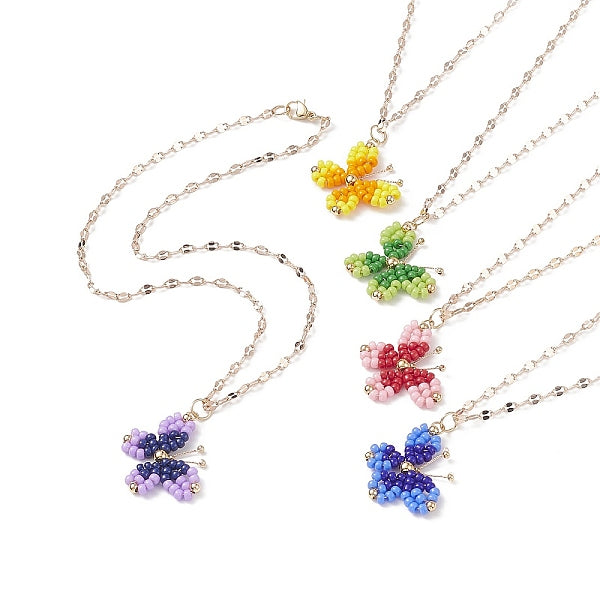 5 pièces 5 couleurs ensemble de colliers pendentif papillon tressé graine de verre