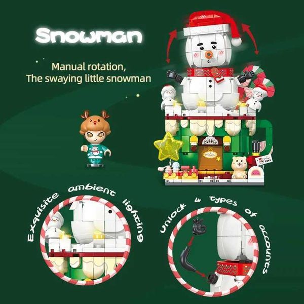 Blocks Christmas Swing Street View Series Building Snowman Sleigh Cupcake Assembly Model Bricks Childrens Toys Holiday Gifts H241107 Y250117