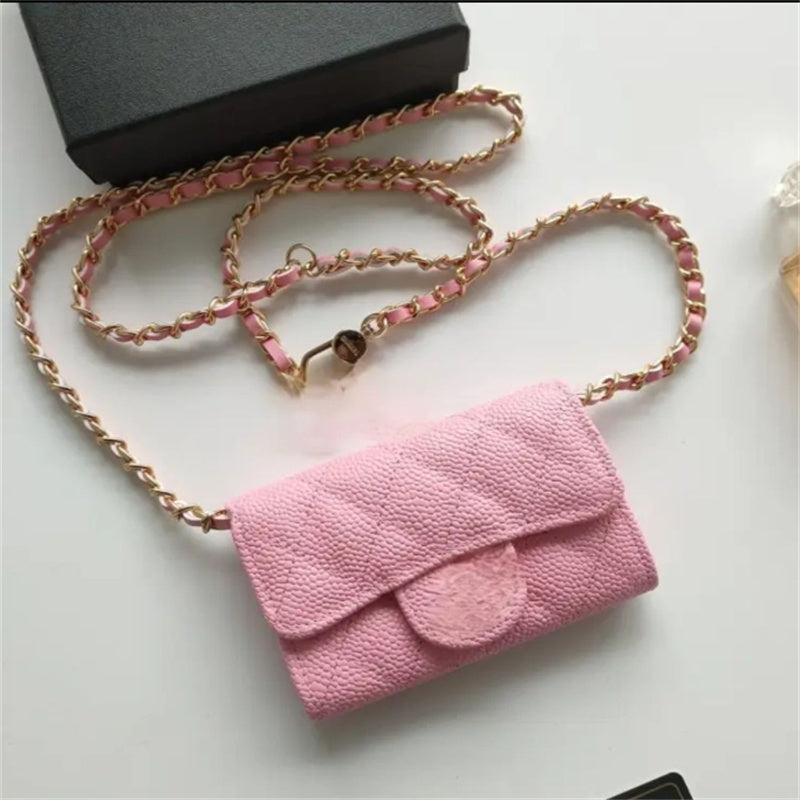 Classic Sheepskin Chain Bag Full Leather Lipstick Bag Coin bag Caviar Cowskin leather wallet for women short wallet 11*7cm Come with box