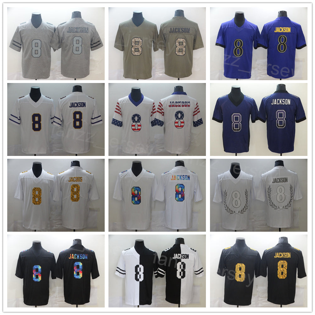 Men Football 8 Lamar Jackson Jersey Hemp Grey Rainbow Leopard Grain Drift Flag Olive Salute To Service Camo Vapor Color Rush Navy Blue White Purple