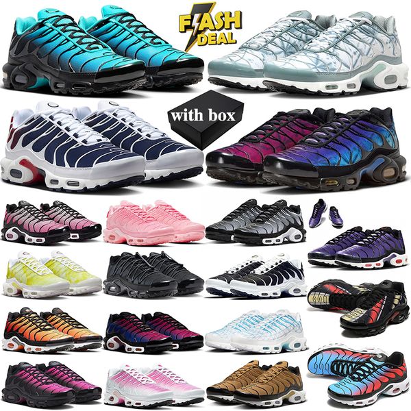 with box tn running shoes for men women designer sneakers triple black white grey University Blue Yellow to pink mens womens outdoor sports
