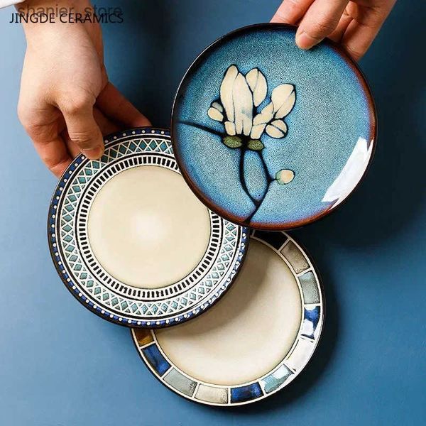 Dishes Plates European ceramic tableware vintage grills glass ceramic plates handmade ceramic plates kitchen accessories L240910