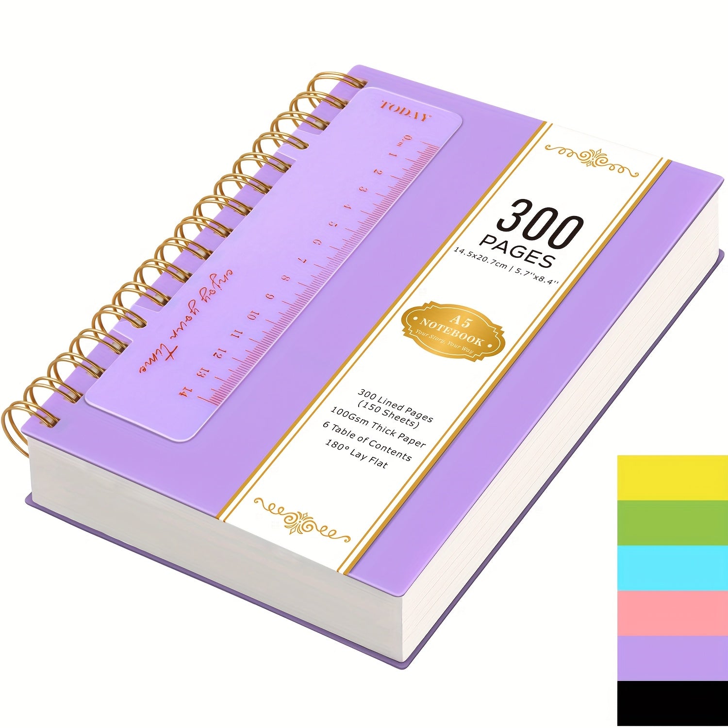 TEMU Nirmiro 5.7" X 8.4" A5 Spiral Notebook - 300 Lined Pages, 100 Gsm Thick Paper, Pvc Waterproof Cover, Binding, Ideal For School, College,
