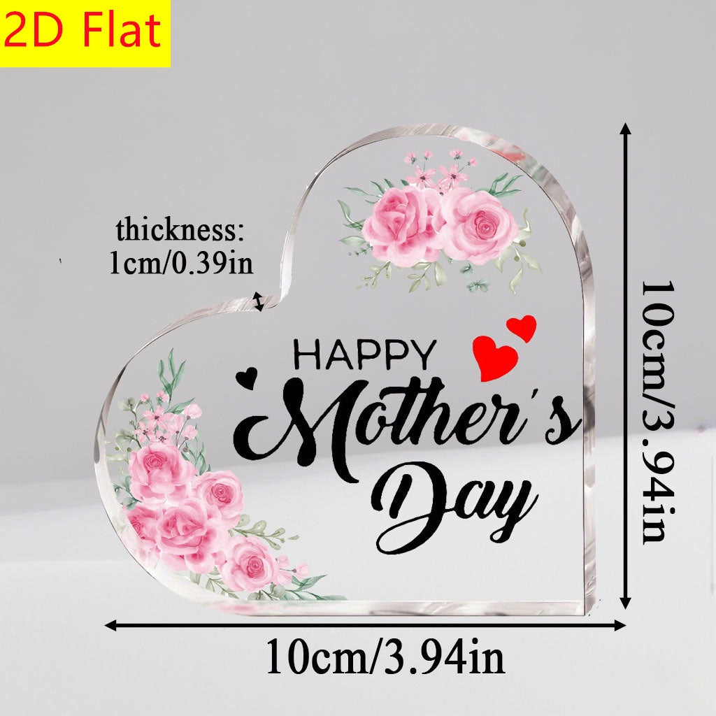 TEMU 2d Flat, 2d Flat Acrylic Heart-shaped Keepsake Plaque - & "happy " Sign With Cursive Lettering, Tabletop Display Gift For Mom From Daughter Or