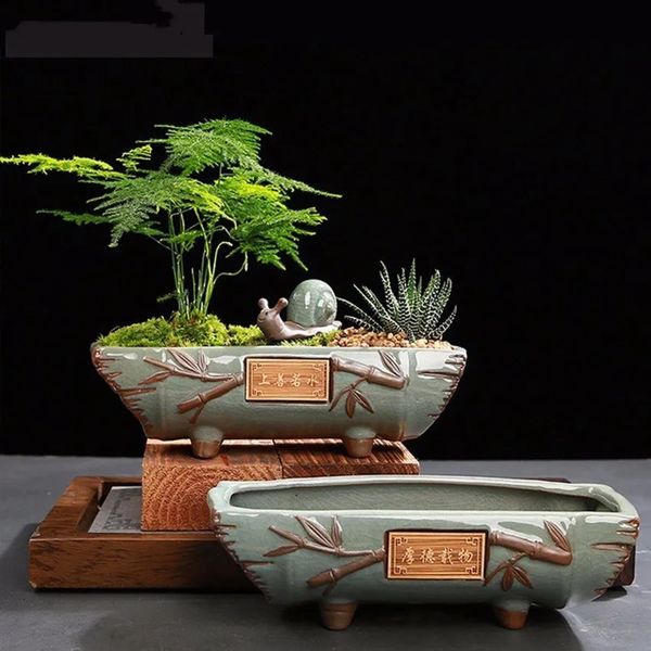 Creative Ceramic vintage Flower Pot Simple Succulent Plant Container Green Planters Bonsai Pots Flowerpot Home Decoration 231228