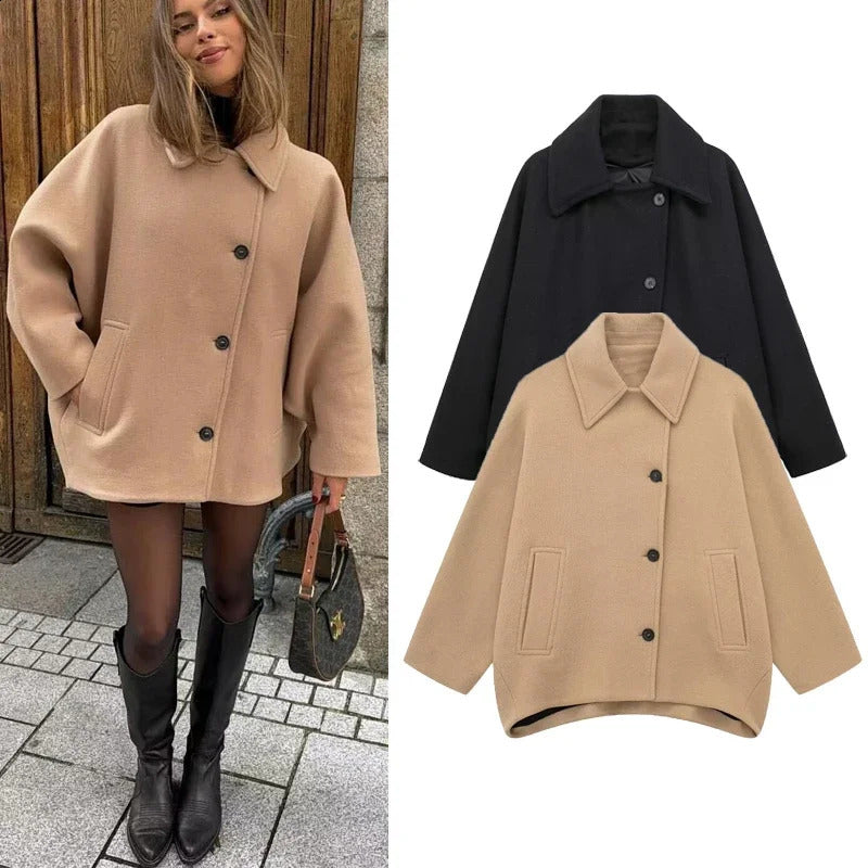 TRAF Womens Jacket Outerwears WOOL Blends Coats Autumn Winter Short Winds Women Tweed Suede Jackets Wool Coats and Mixtures 241230