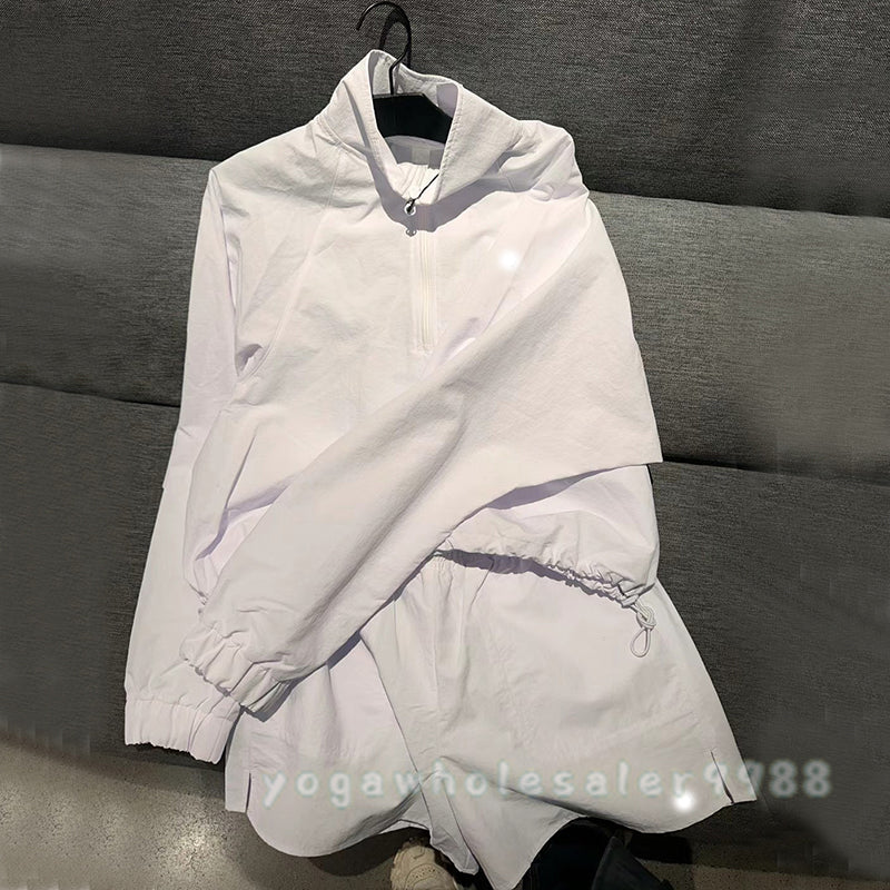 Women Yoga Jacket Sets Workout Sports Sets Motivate Half-Zip Track Jacket And Shorts Gym Coat Fitness Jackets Sports Quick Dry Activewear Solid Zip