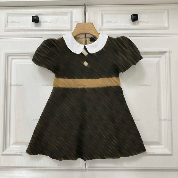 New designer girl dress Pearl button decoration baby clothes Doll collar Kids frock Size 100-150 CM Full print of letters Child Skirt