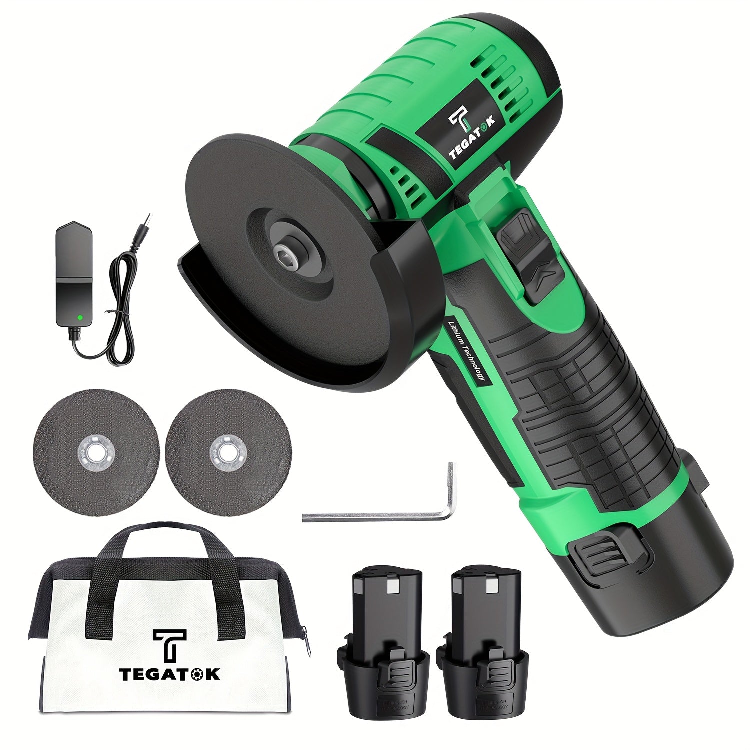TEMU 1 Set Tegatok 12v Angle Grinder, 19500rpm Electric Polishing Grinding Machine, Mini Cordless Lithium Battery Power Tool, With 2 * 1500mah