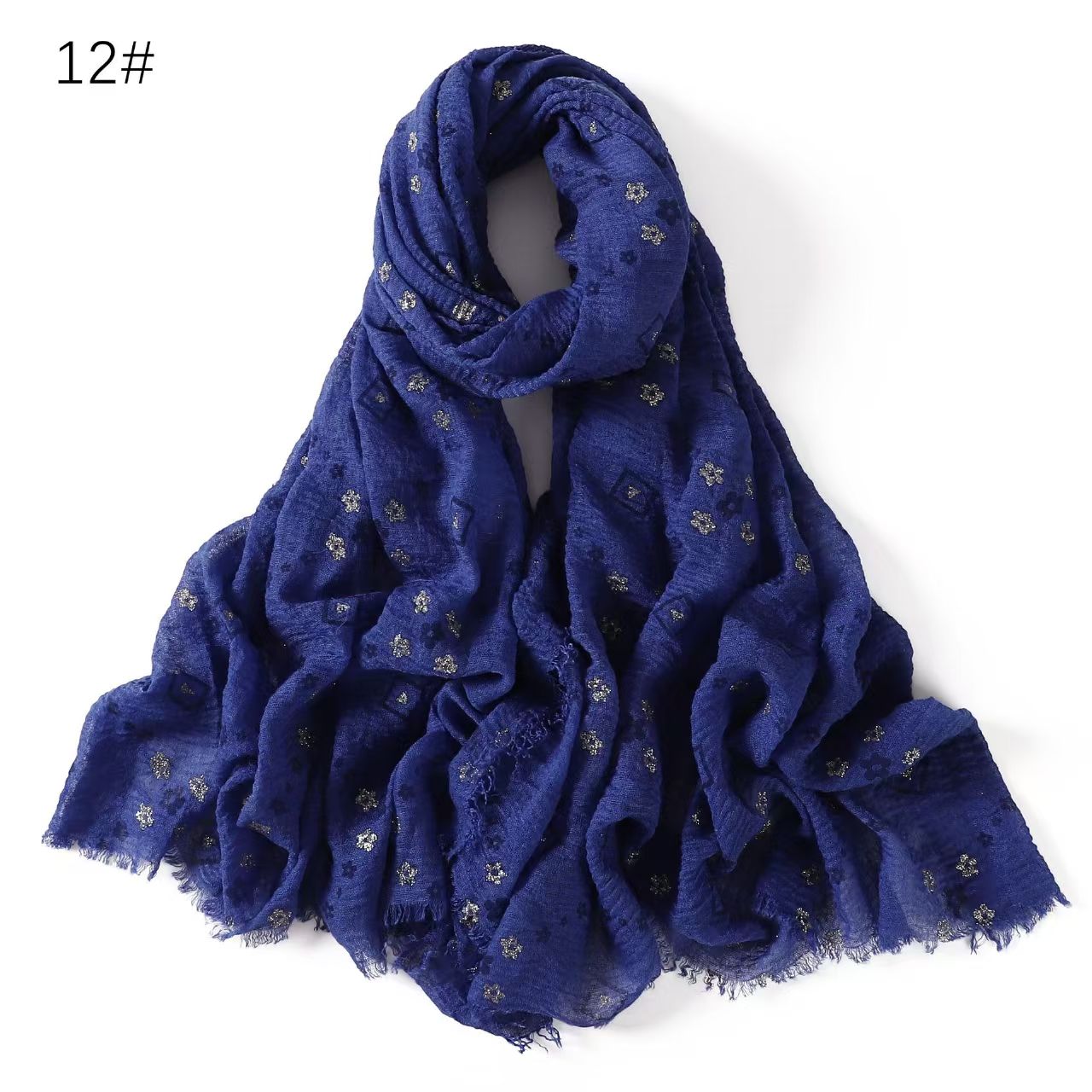 T737 printed floral hot stamping cotton and linen bubble wrinkle solid color long scarf monochrome scarf sunscreen travel shawl