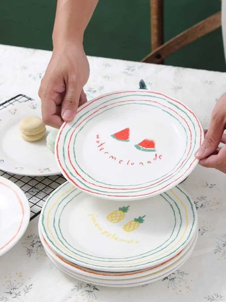 Small Flower Cherry Ceramic Plate Cake Dim Sum Plate Household Dish Sauce Plate Tableware Set An- Pan Man Plates Set Y240902