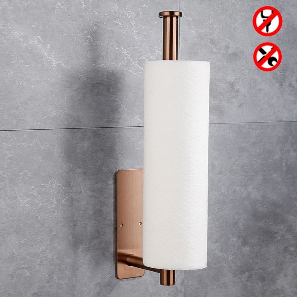 Toilet Paper Holders Rose Gold Toilet Paper Holder Adhesive 304 Stainless Steel for Bathroom Kitchen Paper Towel Roll Rack Long Tissue Hangi