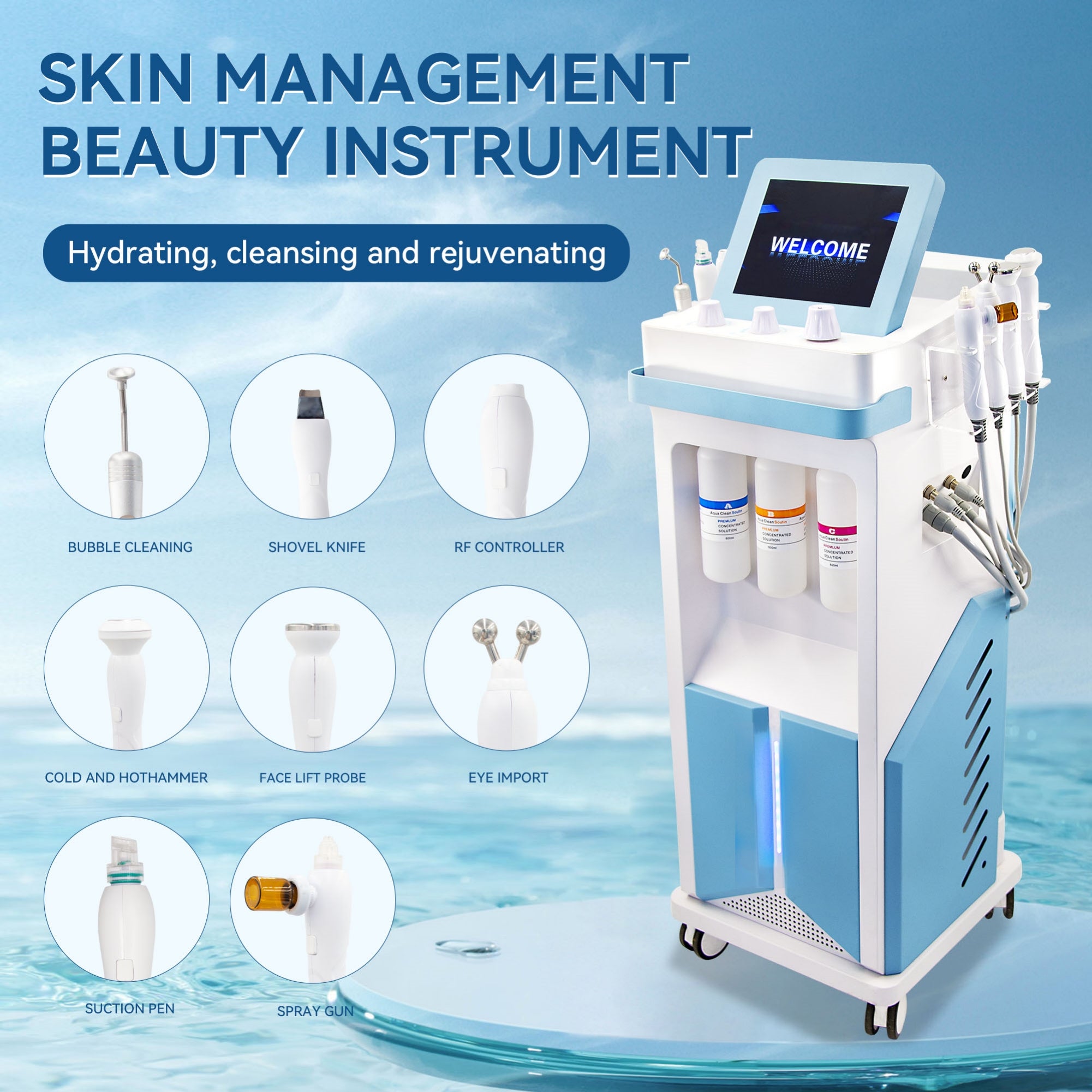 Water Oxygen Skin Care Machine High Quality Deep Facial Cleansing Brush Beauty Salon Equipment with Fine Lines Fade Features for Skin Whitening
