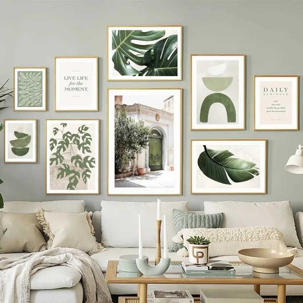 High Quality 1 Wall Art Canvas Green Home Decoration Interior Painting Monstera Leaves Living Room Wall Stickers Decorative Plants T241216