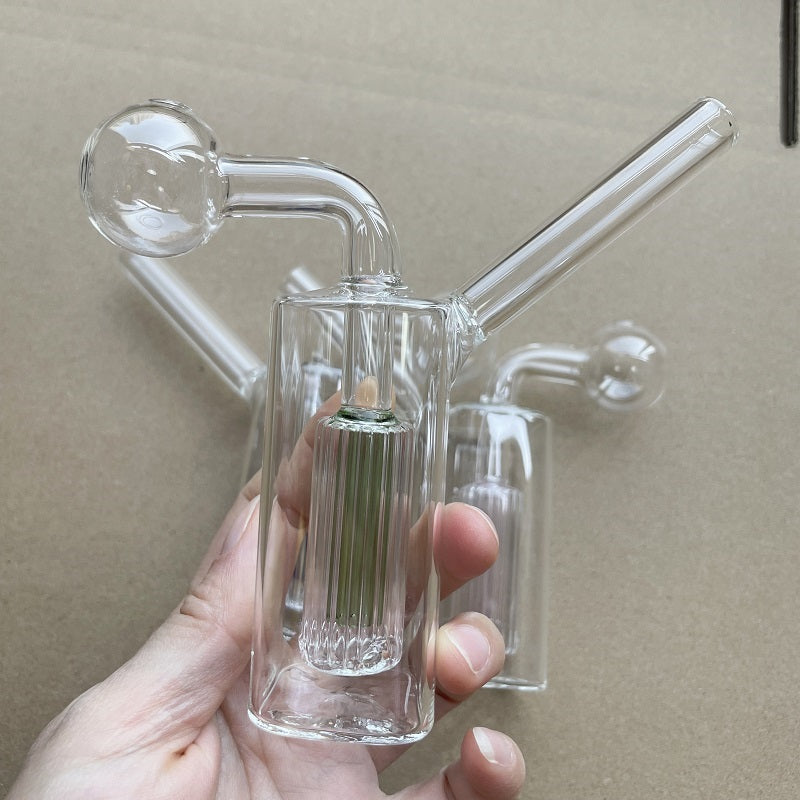 2Pcs Glass Oil Burner Bubblers Pipes Bowl Straight Hand Pipe with two stand Mix Color Smoking Water Accessories