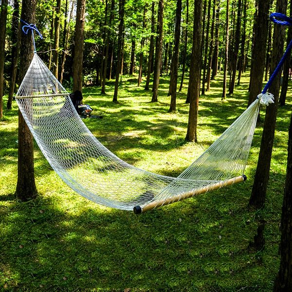 Portable Traditional Nylon Rope Mesh Hammocks Single Person Outdoor Furniture Backyard Dormitory Lazy Chair Sports Travel Camping Swing Chai