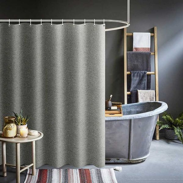 Thick Grey Shower Curtains Imitation Linen Fabric Waterproof Bath Curtains For Bathroom Bathtub Large Wide Modern Bathing Cover M240824