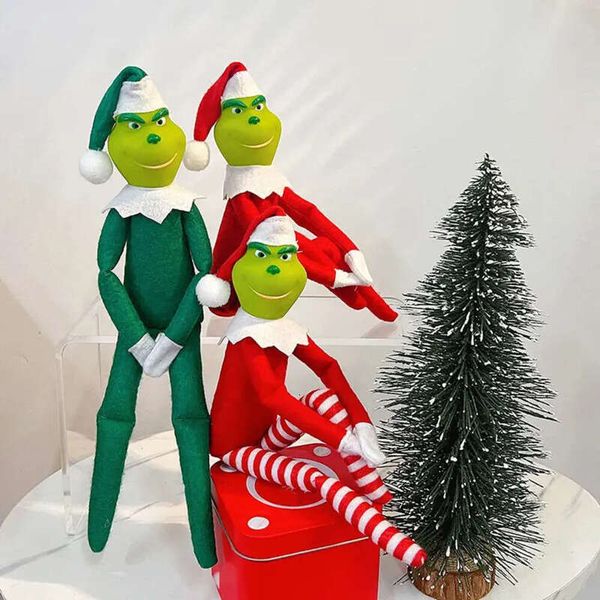Red Vinyl Christmas Qaulity High Grinch Doll Plush Toys Green Monster Elf Soft Stuffed Dolls Xmas Tree Hanging Decoration Children New Year