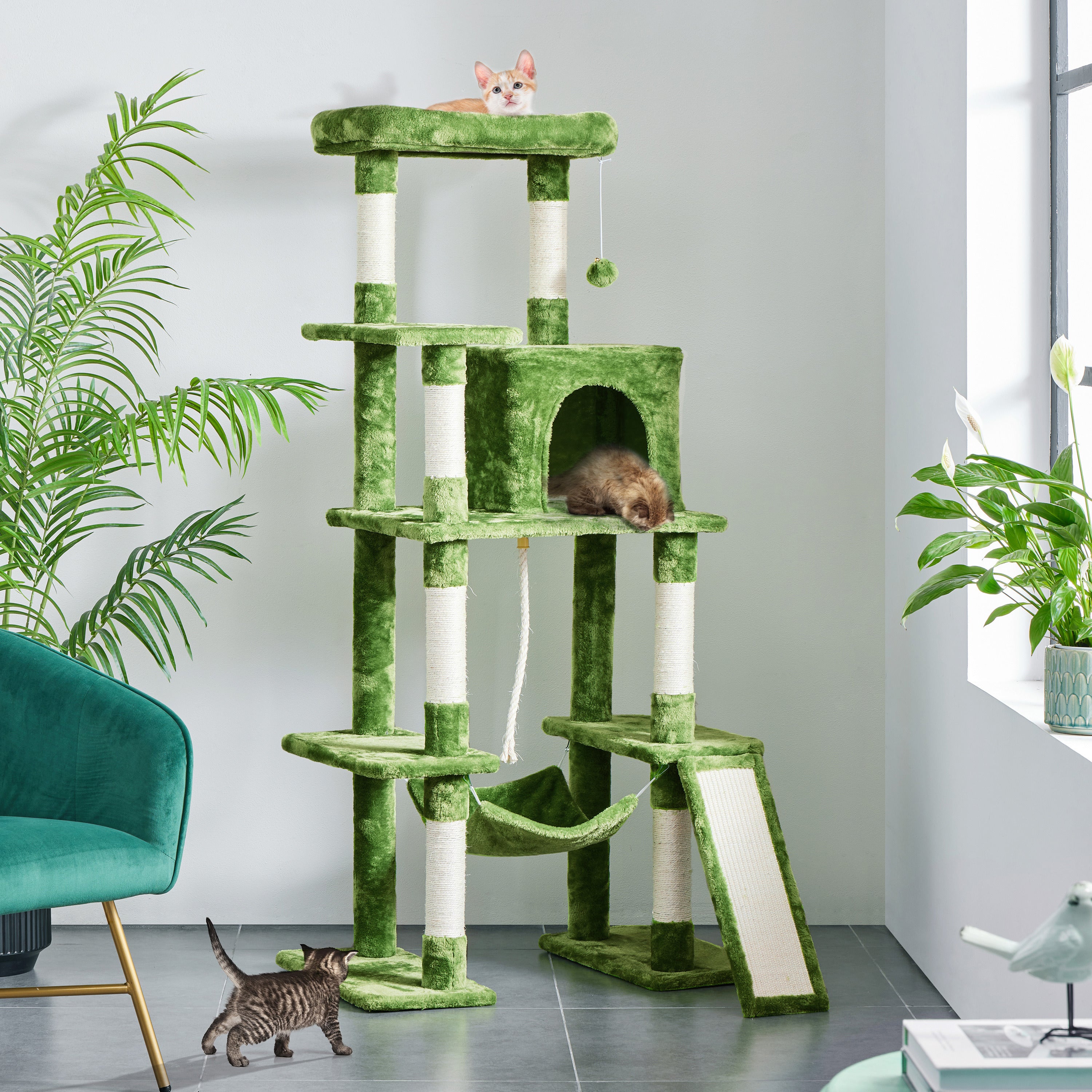 TEMU Halloween 63in Large Cat Tree Tower Cat Perch Plush Cat Condos With Hammock And Scratching Posts For Indoor Cats, Christmas Advent